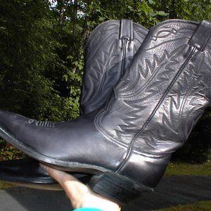Vintage Nocona Cowboy Western  BLACK LEATHER FANCY BOOTS SIZE 8